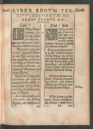 Liber Regum Tertius: Secundum Hebraeos Primus Malachim.