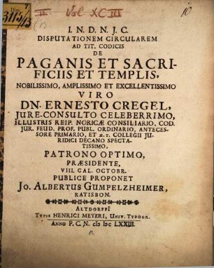 Disputationem circularem ad tit. Codicis de paganis et sacrificiis et templis