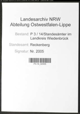 Sterberegister Standesamt Reckenberg