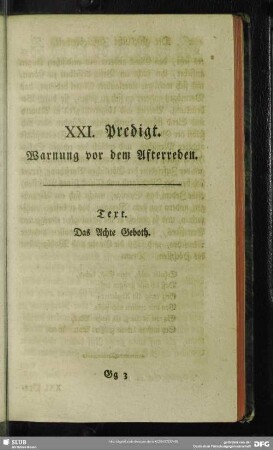 XXI. Predigt. Warnung vor dem Afterreden