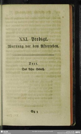 XXI. Predigt. Warnung vor dem Afterreden