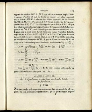 Chapitre Dixième. Sur la Quardrature des Surfaces courbes des Solides de Révolution.