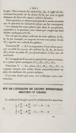Note sur l'integration des équations différentielles simultanées et linéares.