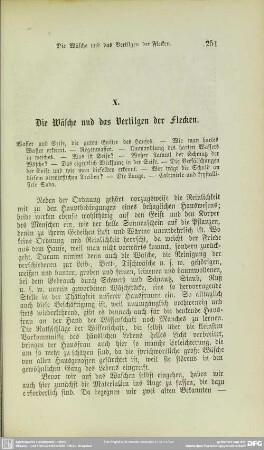 X. Die Wäsche und das Vertilgen der Flecken