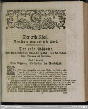 Der erste Theil. Vom Acker-Bau und Säe-Werk
