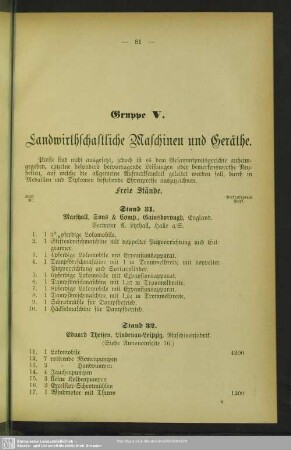 Gruppe V. Landwirthschaftliche Maschinen und Geräthe