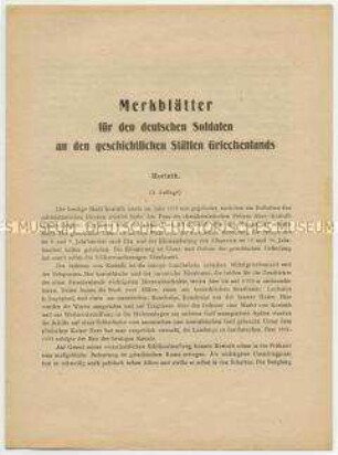 Informationsschrift für Wehrmachtssoldaten über die antiken Stätten im besetzten Griechenland