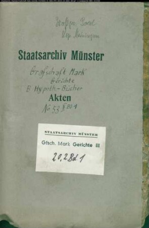 Hypothekenbuch des Kirchspiels Meiningsen (Ampen, Barnhuser Hof, Bergede, Deiringsen, Epsingen, Hiddingsen, Jacobi-Feldmark, Lendringsen, Meiningsen, Müllingsen, Ostheide) Bd. 1