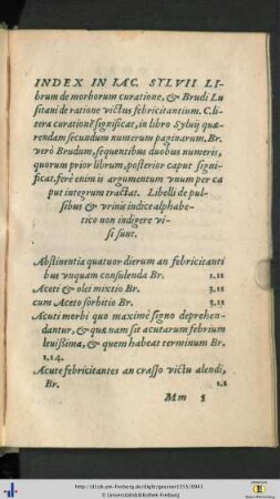 Index in Iac. Sylvii librum de morborum curatione & Brudi Lusitani de ratione victus febricitantium.