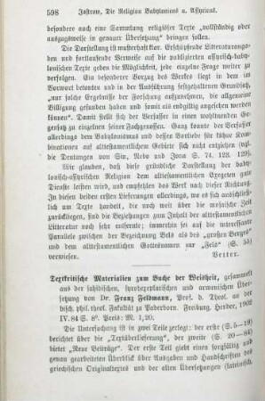 598-599 [Rezension] Feldmann, Franz, Textkritische Materialien zum Buch der Weisheit