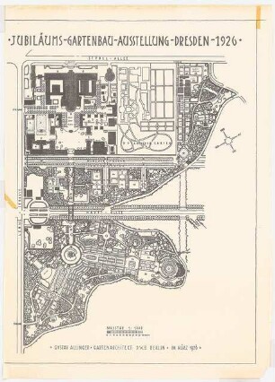 Ausstellungsgarten Jubiläums-Gartenbau-Ausstellung 1926, Dresden: Lageplan Gesamtentwurf 1:1000