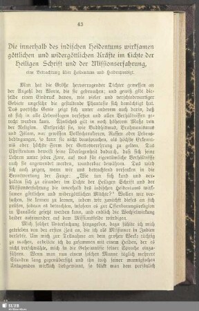 Die innerhalb des indischen Heidentums wirksamen göttlichen und widergöttlichen Kräfte im Lichte der Heiligen Schrift und der Missionserfahrung : eine Betrachtung über Heidentum und Heidenpredigt