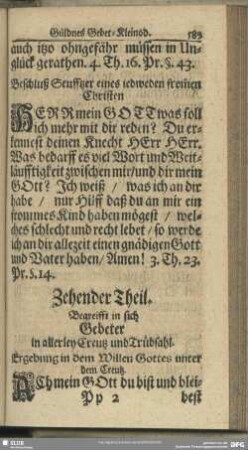 Zehender Theil. Begreifft in sich Gebeter in allerley Creuttz und Trübsahl