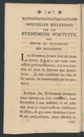 Nouvelles Reflexions Sur Les Evenemens Fortuits, Pour Servir De Supplement Aux Precedentes