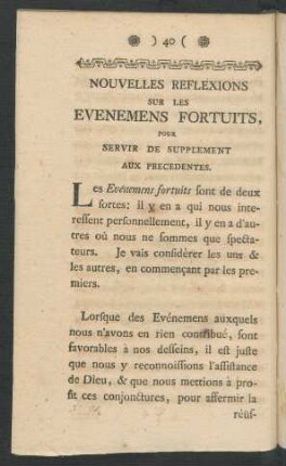 Nouvelles Reflexions Sur Les Evenemens Fortuits, Pour Servir De Supplement Aux Precedentes