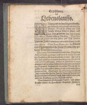 Erzehlung des Lebenslauffs.