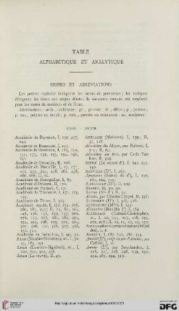 Table alphabétique et analytique