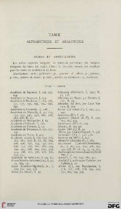 Table alphabétique et analytique