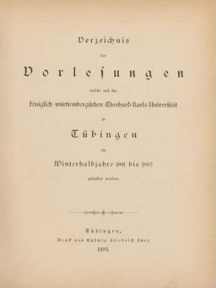 Vorlesungsverzeichnis 1881/82