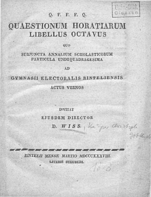 8: Quaestionum Horatiarum libellus ...