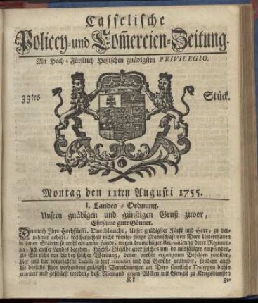 33tes Stueck, Montag den 11ten Augusti 1755