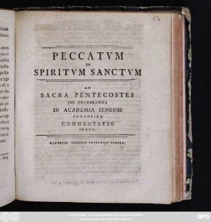 6: Peccatvm In Spiritvm Sanctvm : Ad Sacra Pentecostes Pie Celebranda In Academia Ienensi Proposita Commentatio ...
