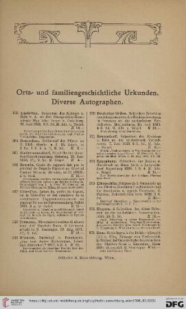 Orts- und familiengeschichtliche Urkunden. Diverse Autographen (Nr. 363 - 460)