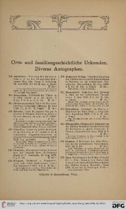 Orts- und familiengeschichtliche Urkunden. Diverse Autographen (Nr. 363 - 460)