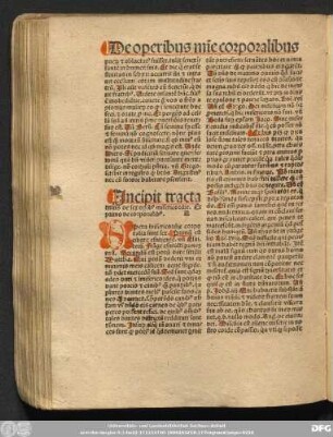 Incipit tractatulus de sex op[er]ib[us] misericordie. Et primo de corporalib[us].
