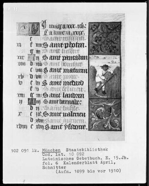 Lateinisches Gebetbuch mit französischem Kalender — Kalenderblatt Juni mit einem Schnitter, Folio 6