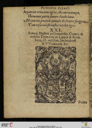 XXI. Simon Illustris ac Generosus Comes & nobilis Dominus in Lippia & Rethberg, D. in Esens, Stedesdorff & VVitmundt, &c.