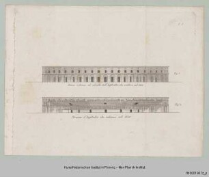 Abbildungen des römischen Amphitheaters in Arezzo : Fassade und Schnitt des römischen Amphitheaters in Arezzo