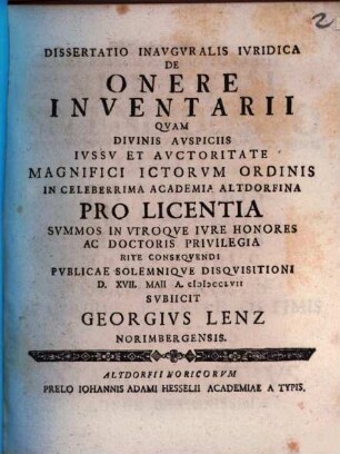 Diss. inaug. iur. de onere inventarii