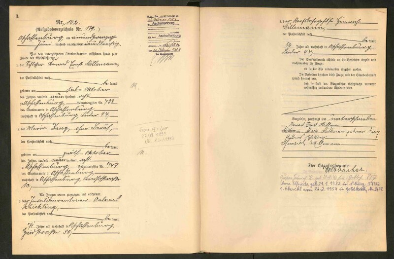 Standesamtsbuch der Stadt Aschaffenburg: Eheschließungen 252/1930 - 130/1931