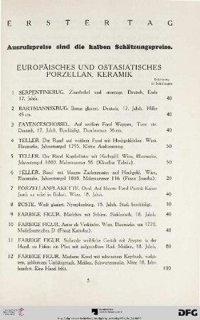 Europäisches und Ostasiatisches Porzellan, Keramik (Nr. 1-64c)