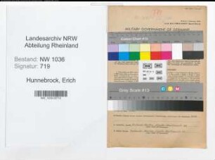 Entnazifizierung Erich Hunnebrock , geb. 14.08.1901 (Bergangestellter)