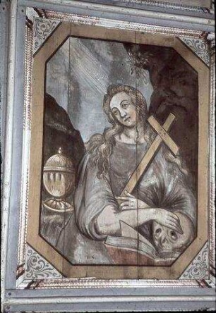 Maria, Christus, Engel und Heilige zwischen Ornamentfeldern