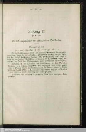II. Bevölkerungsstatistik der umliegenden Ortschaften