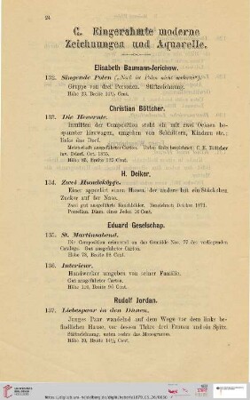 C. Eingerahmte moderne Zeichnungen und Aquarelle (Nr. 132 - 160)