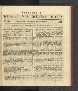 No 576. Hamburg. Sonnabend, den 29. Januar. 1831.