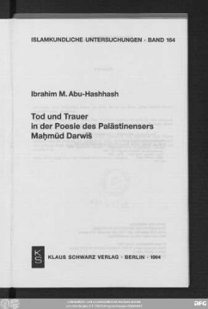 Tod und Trauer in der Poesie des Palästinensers Maḥmūd Darwīš