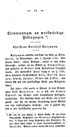 Erinnerungen an merkwürdige Pädagogen : Christian Gotthilf Salzmann