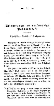 Erinnerungen an merkwürdige Pädagogen : Christian Gotthilf Salzmann