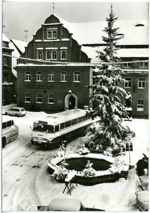 Pulsnitz. Markt mit Rathaus u. Ratskeller - Winterbild
