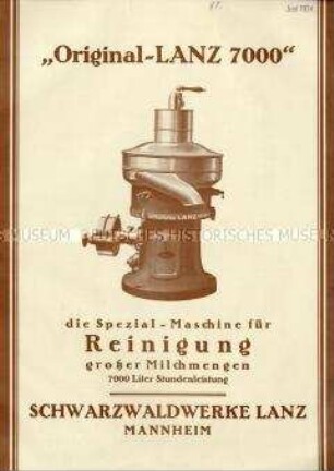 "Original-Lanz 7000" die Spezial-Maschine für Reinigung großer Milchmengen