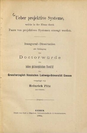 Ueber projektive Systeme : welche in der Ebene durch Paare von projektiven Systemen erzeugt werden