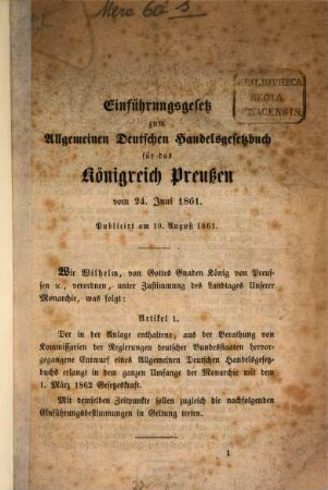 Einführungsgesetz der deutschen Bundesstaaten zum Allgemeinen Deutschen Handelsgesetzbuch, 1