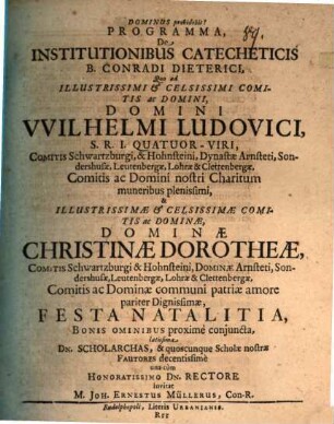 Programma de institutionibus catecheticis B. Conradi Dieterici