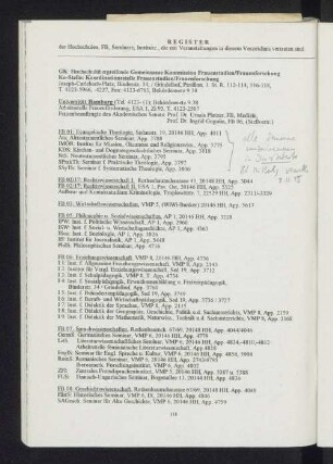 Register der Hochschulen, FB, Seminare, Institute ...