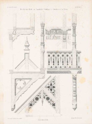 Hauschilds Wohngebäude, Berlin-Niederschönhausen: Details vom Giebel (aus: Architektonisches Skizzenbuch, H. 13, 1854)